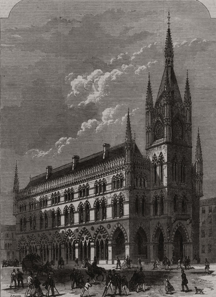 The new exchange, Bradford, Yorkshire 1867 old antique vintage print picture